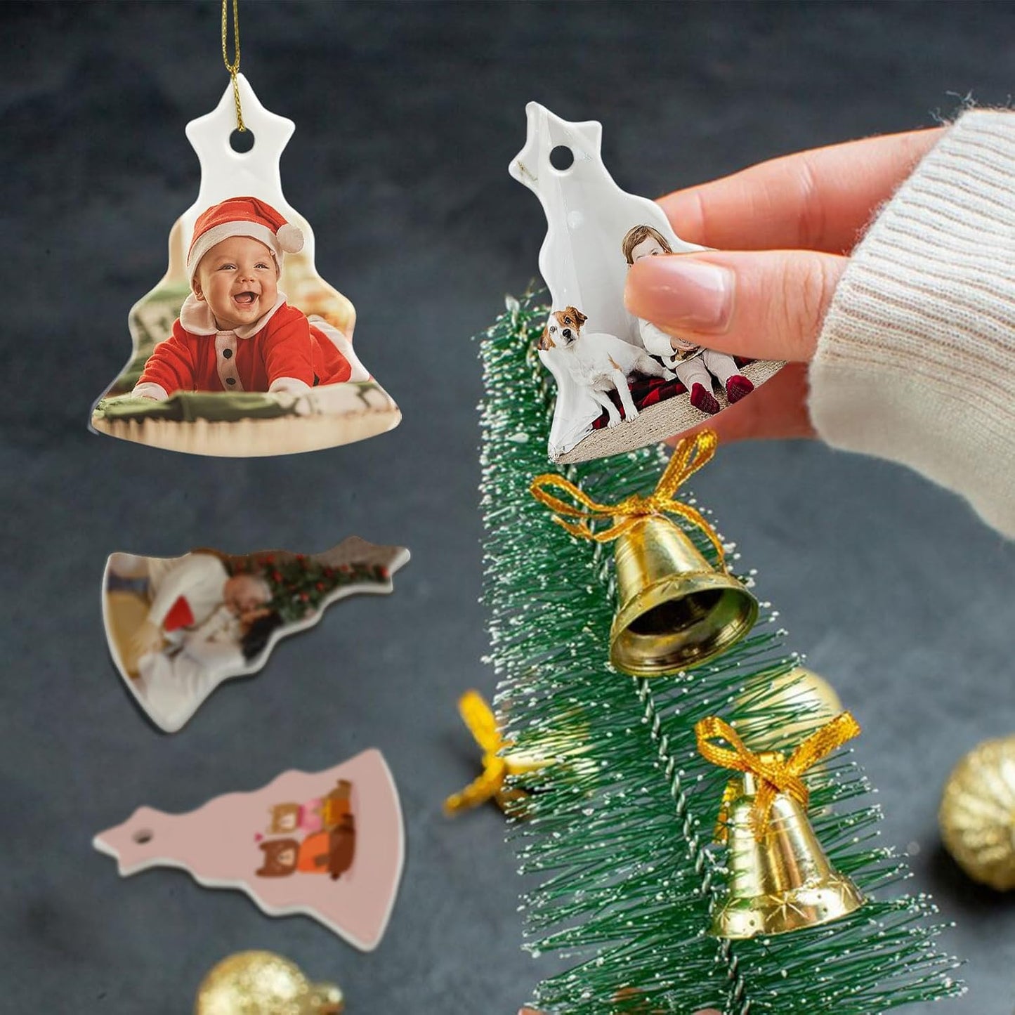 Sublimation Ceramic Ornaments Sublimation Ornament Blanks Bulk Ceramic Discs Ornaments Tree Shape Porcelain Ornament for Xmas Tree Decor Personalized Christmas Sublimation Blanks Products