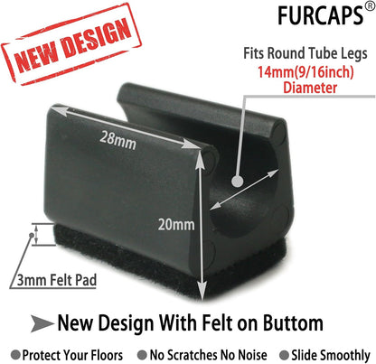 Rectangle U Shaped Chair Leg Tips Cap with Felt Pads,Furniture Feet Protectors Slide Smoothly Glides,Protect Hardwood Floor No Scratches No Noise,Fit 14mm(9/16inch) Diameter Tubular Legs (Black 8PCS)