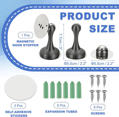 uxcell Magnetic Door Stopper, Stainless Steel Heavy Duty Door Holder, No Drilling Doors Knob Wall Protector with Self-AdhesiveTapes and Screws for Home Office Wall Floor Mounting, Gray