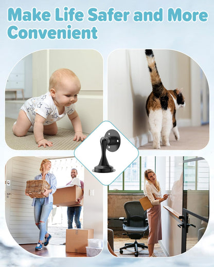 Door Stoppers Magnetic Door Catch - 2 Pack Stainless Steel Heavy Duty Door Stops for Bottom of Door, Wall & Floor Mounting No-Drill Strong Adhesive & Screws, Strong Door Holder to Keep Door Open