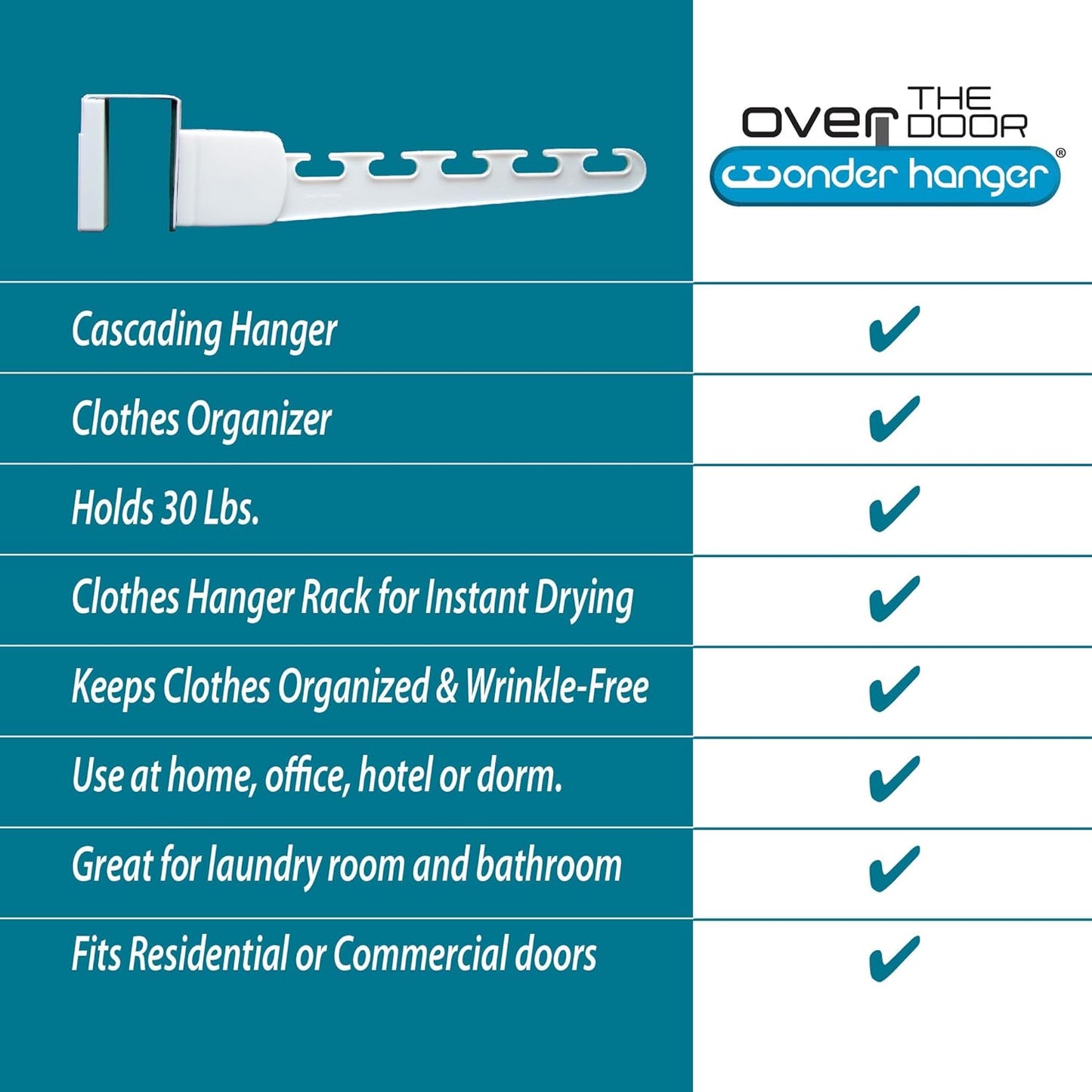 Wonder Hanger Over The Door 3-Pack Organizer for Clothes Hangers, Space-Saving Cascading Hanger Hooks, White