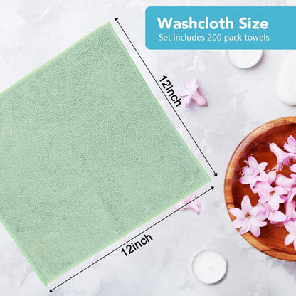 Orighty Wash Cloths Bulk Towels Set 200 Pack, Highly Absorbent and Soft Feel Microfiber Face Cloths, Multi-Purpose Washcloths & Hand Towels for Bathroom, Hotel, Spa, and Gym, 12x12 Inch, Multicolor