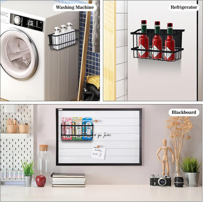 Magnetic Storage Basket, Black Magnetic Towel Basket with Strong Magnet for Kitchen Laundry Room Office School Organization and Home Dryer Ball Storage, 11.02"x3.15"x5.91"