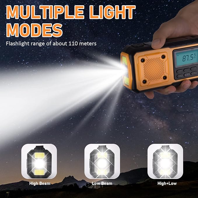 Goodes Hand Crank Emergency Radio - Portable AM/FM & Shortwave Radio with Solar/USB/Hand Crank Charging, 4000mAh Rechargeable Battery, Flashlight, Reading Light & SOS for Survival, Hiking & Storms