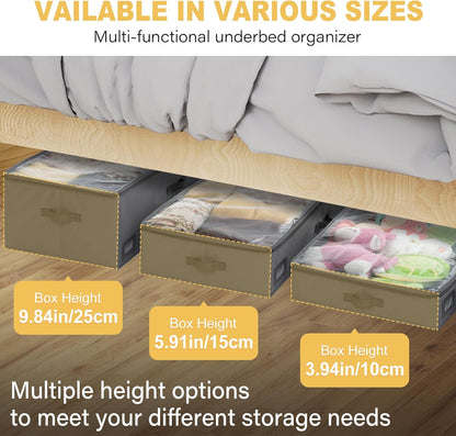 10-Inch Under Bed Organizer, Large Under Bed Storage Container, Underbed Storage Box for Seasonal Clothing, Sweaters, Shoes, Blankets, Wrapping Paper, Sheets & Toys, Yarn 33" L×17" W×10" H
