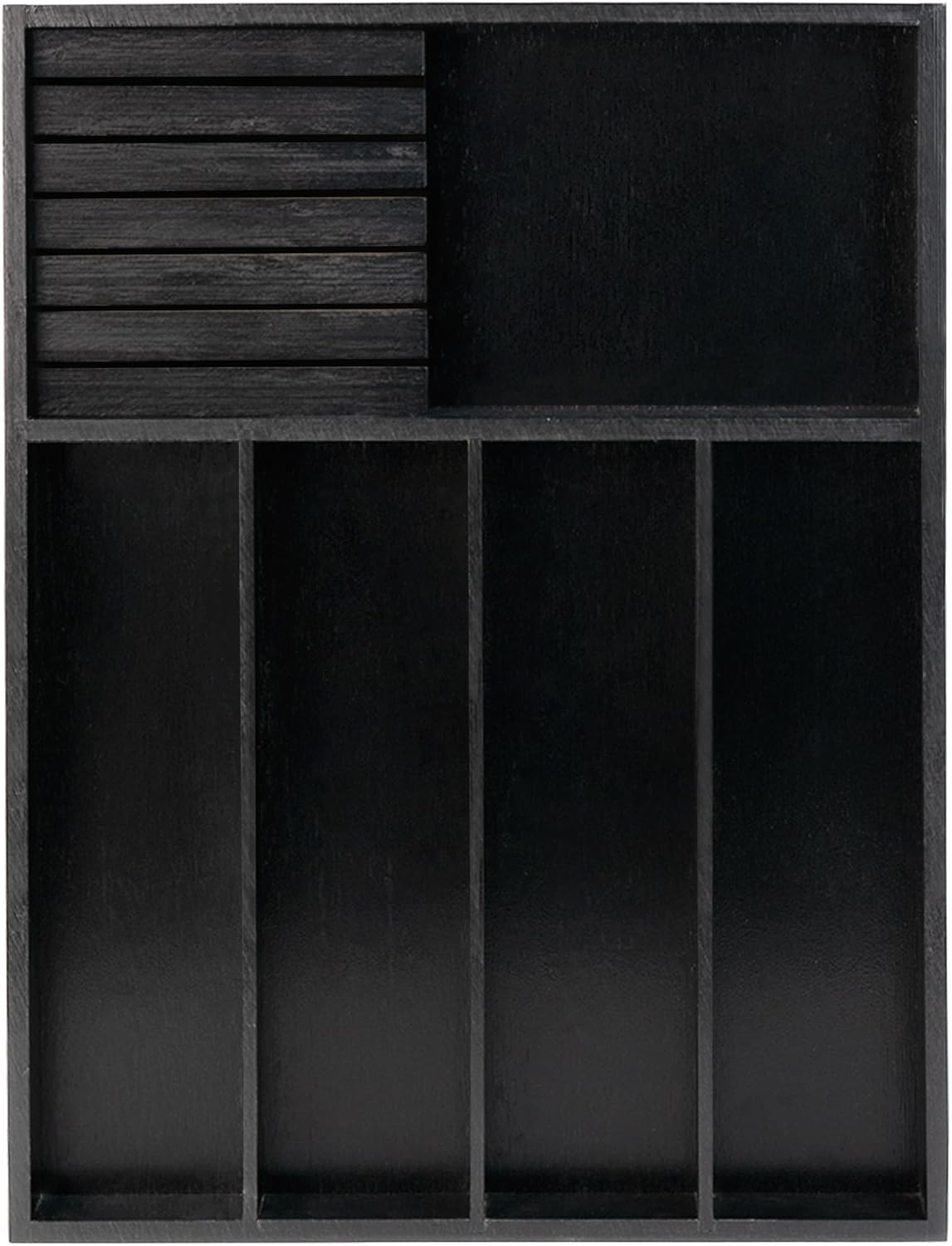 VaeFae Bamboo Silverware Organizer, Utensil Holder for Drawer, Wooden Cutlery Tray with Divider for Kitchen Drawer, Utensil Organizer with Knife Block（Black）