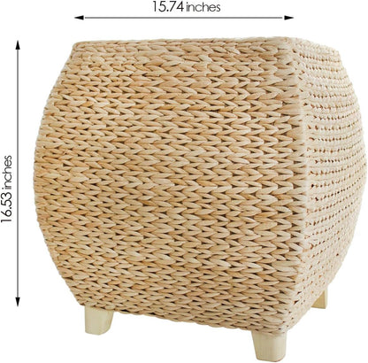 Square Poufs Ottoman,Hand Woven Natural Braided Cattail Ottomans Pouf for Patio,Home,Office,Living Room,Bedroom Indoor Outdoor Porch,Seagrass Footstool/Floor Accent Chair,Ottoman Foot Rest (Square)