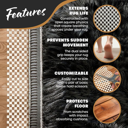 Nevlers Non Slip 3'x5' Rug Pads | White PVC Foam Rug Gripper for Hardwood Floors | Indoor/Outdoor Anti Skid Rug Gripper with Customizable Open Weave Pad Design