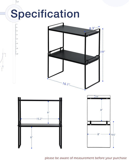 Nxconsu 2Pack Cabinet Shelves Stackable Organizer Rack Riser for Kitchen Cabinet Pantry Cupboard Counter Countertop Home Organization Storage Space Saver Heavy Duty Metal Nonslip Black Tall