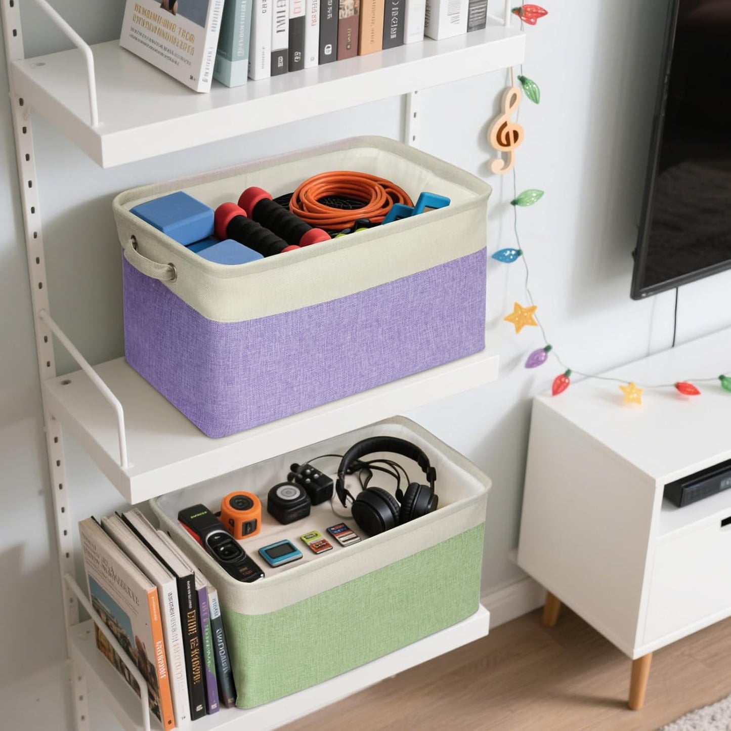 BALEINE 1 Pack Fabric Storage Bins for Shelves, Linen Storage Baskets for Organizing, Decorative Closet Bins for Clothes, Home (Lavender, 15''x11''x9.5'')