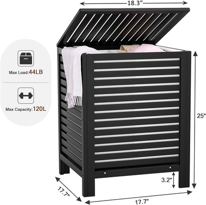 Homykic Bamboo Laundry Hamper with Lid, 120L Large Clothes Laundry Sorter with Removable 2-Section Liner Bag, Raised Laundry Basket Organizer for Clothing, Bathroom, Bedroom, Laundry Room, Black