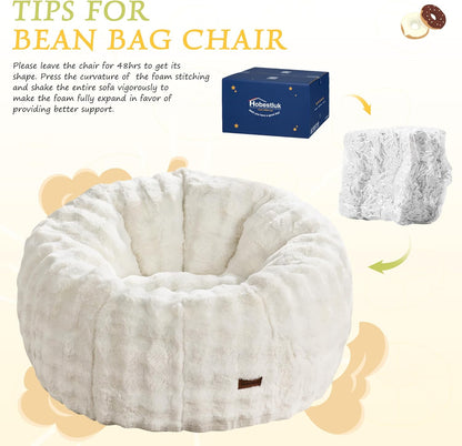 Hobestluk Bean Bag Chair Oversized Bean Bag Chair for Adults Donut-Shaped Large Bean Bag with Spacious Design for Living Room Bedroom or Reading Nook (Bubble White)