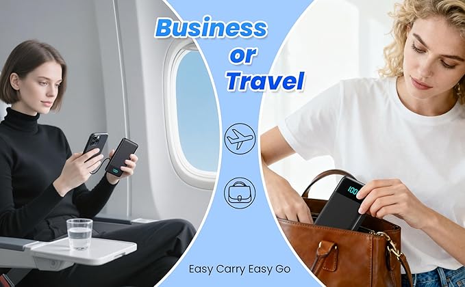 Portable Charger for iPhone,13800mAh Slim Power Bank with Built-in Cables & AC Wall Plug,All in One 4 Outputs USB C Fast Charging Battery Pack Powerbank for iPhone 17/16/15/14,Android,Travel Essential