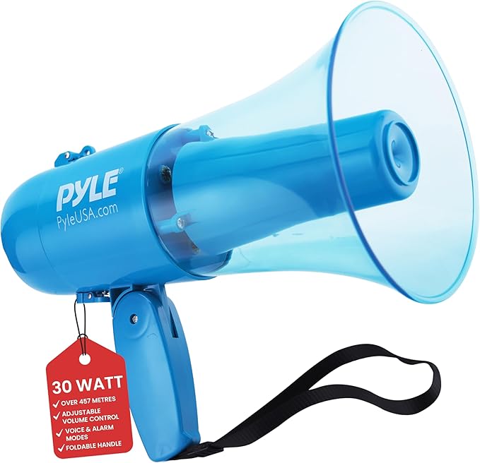 Pyle 40W Megaphone Bullhorn Speaker, Rechargeable Battery with Siren, LED Lights, Adjustable Volume, and 1000+ Yard Projection Range, Waterproof IP-X5, Ideal for Crowd Control & Indoor/Outdoor Events