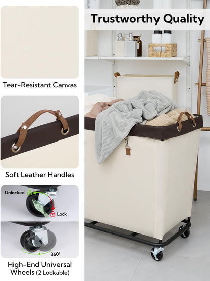 StorageWorks 320L Laundry Basket with Wheels, Extra Large Rolling Hampers for Clothing Organizer, Dirty Clothes Basket for Hotel, Home, Closet, Dorm, Beige
