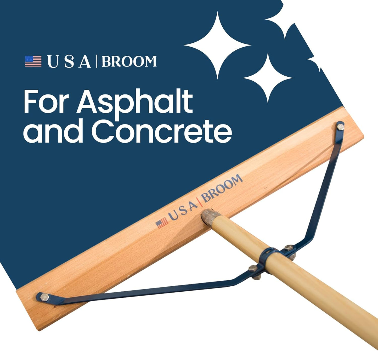 36" Heavy Duty Outdoor Push Broom with 60" Handle. Ideal for Ashpalt, Concrete & Heavy Debris. Durable American Made Steel Brackets-Stainless Steel Hardware. No Plastic. 100% Made in The USA.