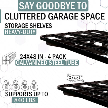 2-Pack 2x4ft Garage Wall Shelves, 2 Shelf Total 8 ft(L) Garage Shelving Wall Mounted – Heavy-Duty Storage Shelves, Perfect for Holding Storage Bins, Boxes, Sporting Goods, Tools, and More Space-Saving