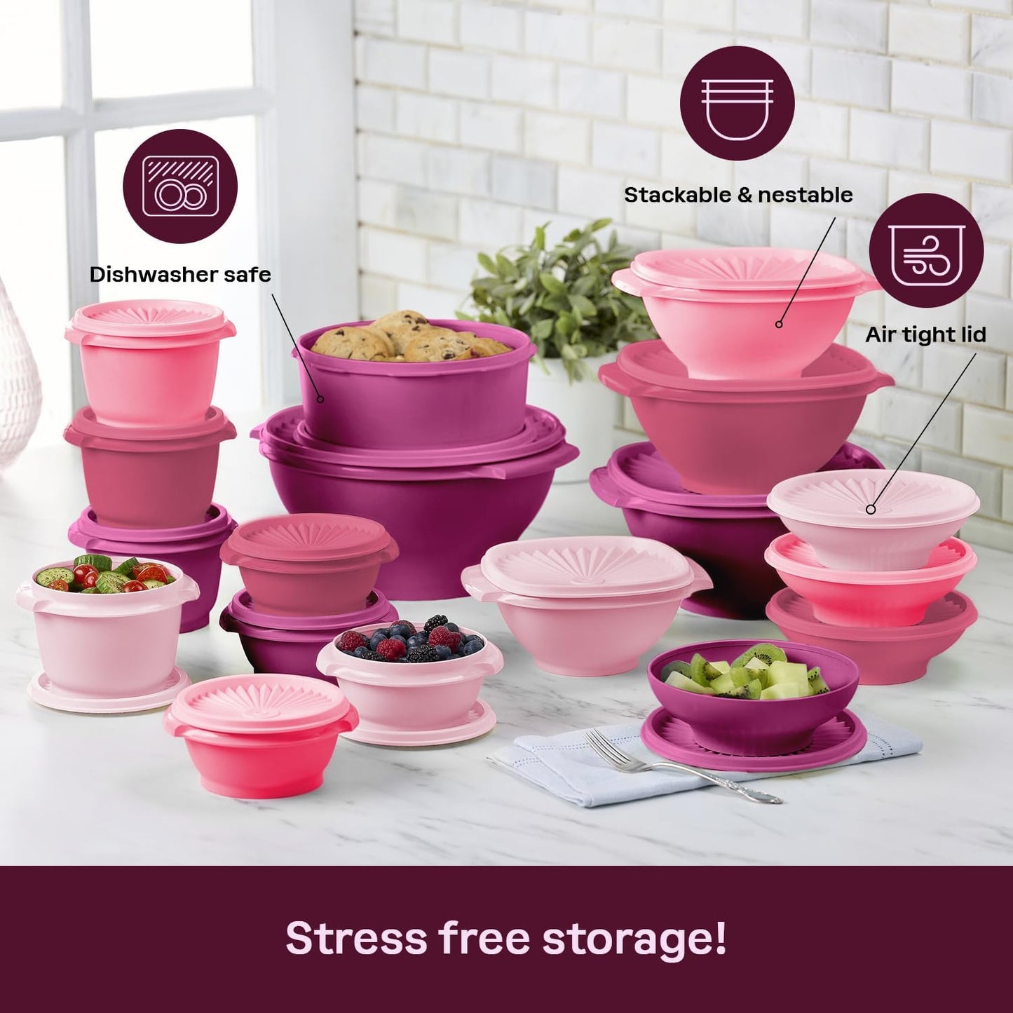 Tupperware Heritage Collection, New 36 Piece Food Storage Container Set in Vintage Pink, Dishwasher Safe and BPA Free (18 containers, 18 lids)