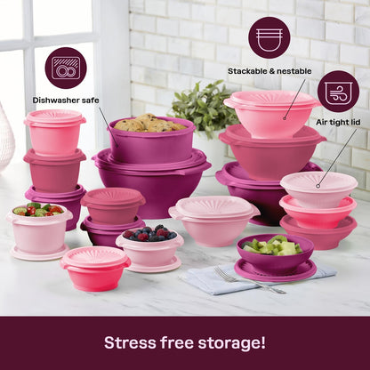 Tupperware Heritage Collection, New 36 Piece Food Storage Container Set in Vintage Pink, Dishwasher Safe and BPA Free (18 containers, 18 lids)