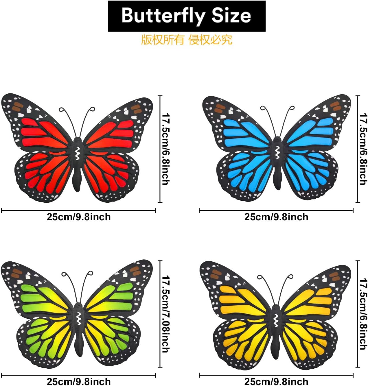 Metal Butterfly Wall Outdoor Decor, 4 Pack 9.8in Metal Butterflies Wall Art Sculpture Hanging Decorations for Backyard Patio Fence Garden Home, Gift for Mom Friend