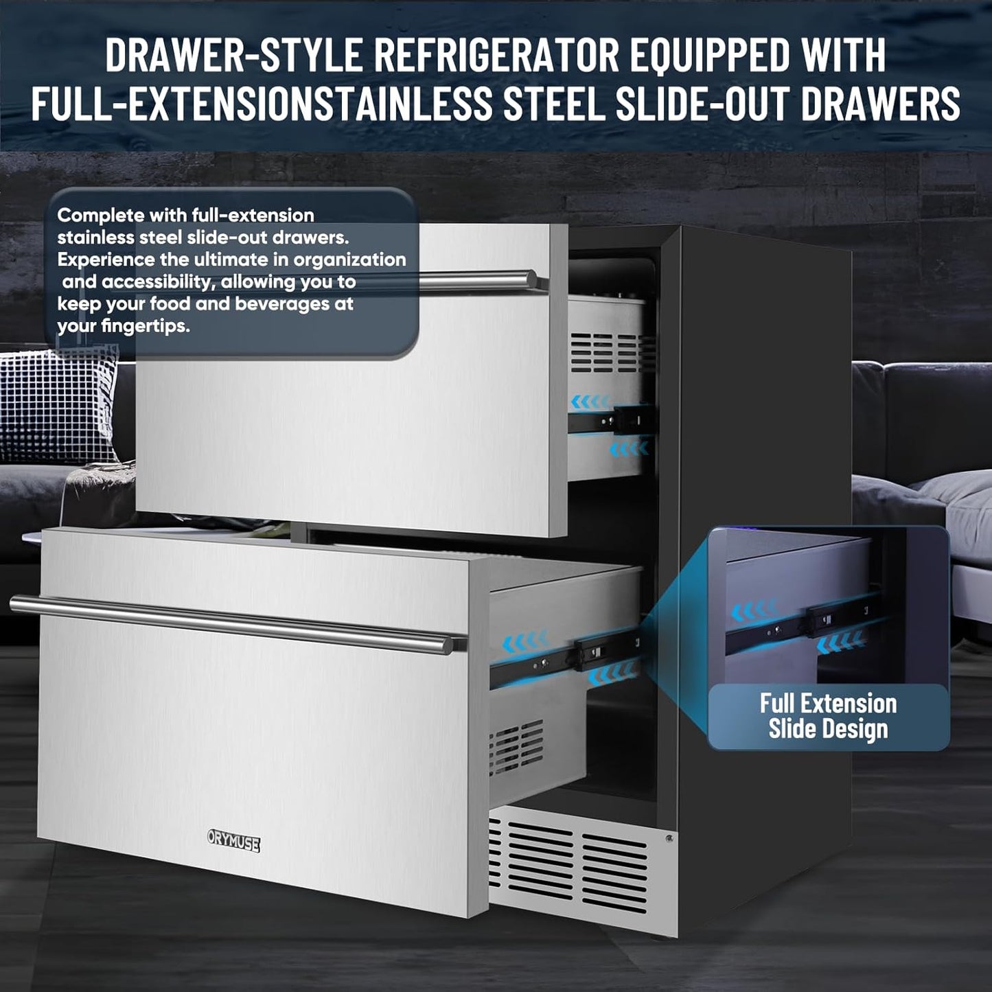 Outdoor Drawer Refrigerator, 24 Inch Undercounter Beverage Cooler Fridge with Stainless Steel Seamless Door Can Hold 154 Cans w/Powerful Cooling Compressor for Kitchen and Commercial