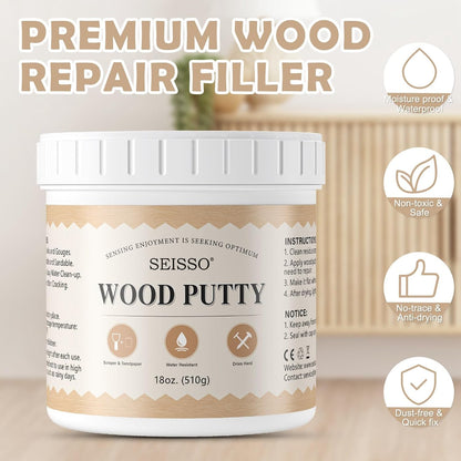 SEISSO Wood Filler & Putty - Waterproof Outdoor Wood Repair Putty, Paintable & Stainable, White Furniture Repair Kit for Wooden Cabinets, Doors, Floors, Tables