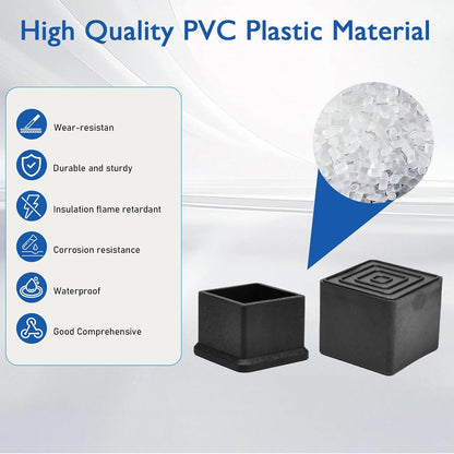 16 Pcs 1" x 1" Square Rubber Chair Leg Caps, PVC Table Leg Covers, Flexible & Anti-Slip Furniture Leg End Caps, Chair Leg Floor Protectors for Bar Stool Leg Patio Indoor, Black