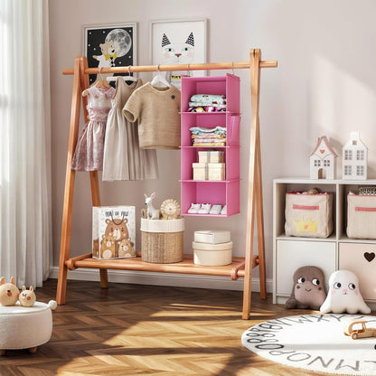 YOUDENOVA Hanging Closet Organizer, 4-Shelf Closet Hanging Storage Shelves, Light Pink