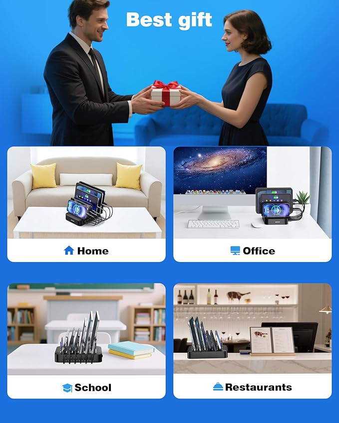 MSTJRY Charging Station for Multiple Devices : 6 Port USB Charger Stations - Family Multi-Device Organizer Charging Dock - Designed for iPhone iPad Android Cell Phone Tablet and Electronic, Black