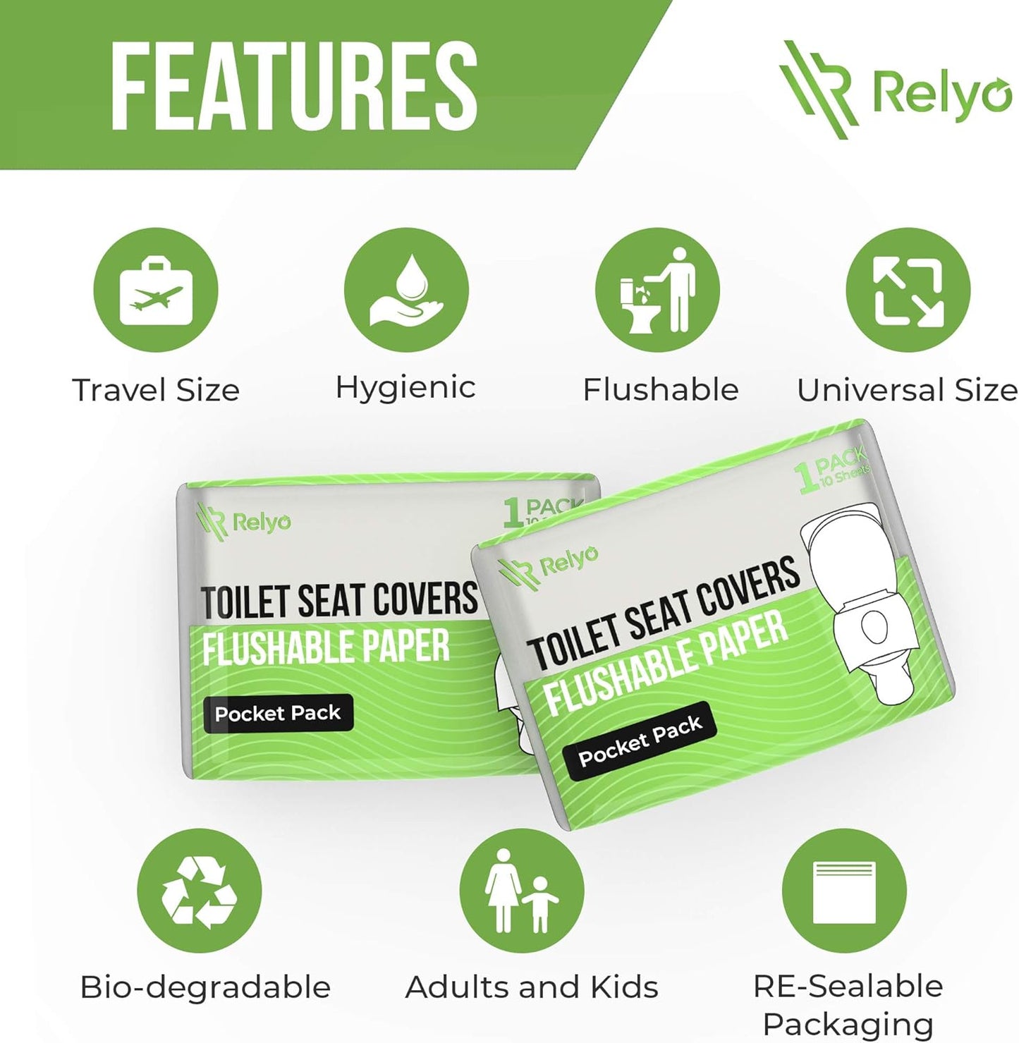 Toilet Seat Cover Paper Flushable (50 Pack) - XL for Adults and Kids Potty Training, 100% Biodegradable Travel Supplies Essentials for Public Restrooms, Airplane, Camping, Festivals