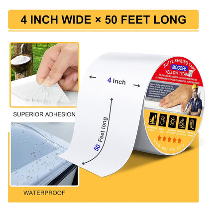 RV Roof Sealant Tape White, 4 Inch x 50 Feet RV Repair Roof Sealer Seal Tape UV-Resistant Waterproof Sealant Tape for RV Repair, Camper, Trailer, Boat Sealing, Leaking Roof, Window