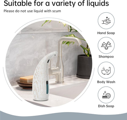 Automatic Liquid Soap Dispenser，300ML Touchless 4 Gear Adjustable,Countertop Electric Battery Operated Hand Soap Dispenser with Sensor for Bathroom,Kitchen,Office(White Wood Grain)