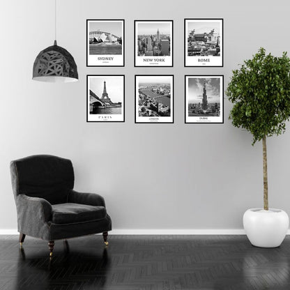 ELEVENSPACE Black And White Wall Art Decor,New York, London, Tokyo, Paris, Eiffel Tower Wall Decor Art,Modern Boho Wall Art for Living Room Bedroom Prints Poster,8x10 Inch Set of 6,Unframed