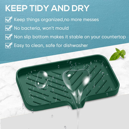 Kitchen Sink Tray,Sponge Holder for Kitchen Sink Self Draining Kitchen Soap Tray Premium Silicone Soap Holder for Bathroom Kitchen Counter Sink Caddy Organizer for Dish Soap Bottle,Soap Dispenser