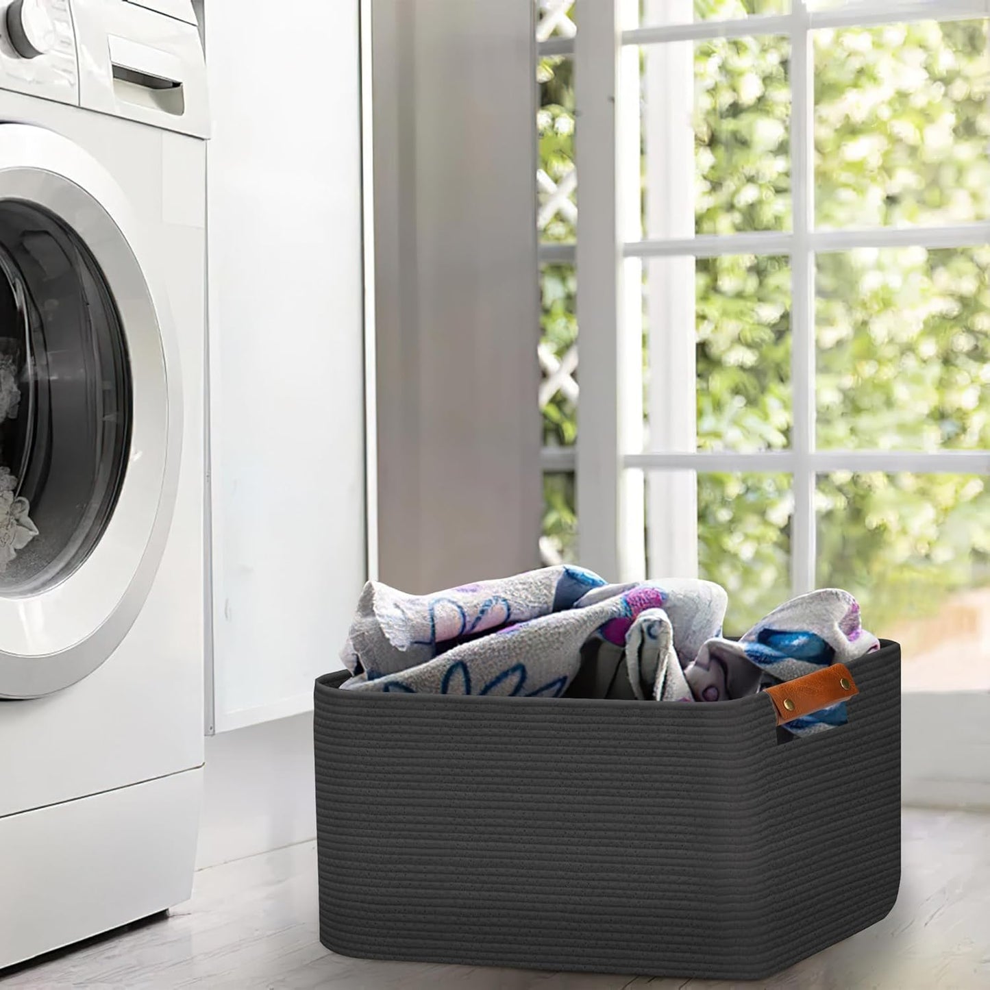 Large Collapsible Laundry Basket, Clothes Hamper for Blanket, Toy, Towels, Woven Baskets for Storage, Nursery Home Decor Living room 21.6" x 15" x 11.8",Grey