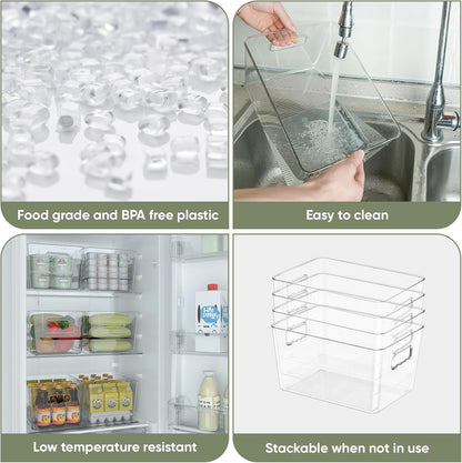 BALEINE Clear Plastic Storage Bins, Pantry Organization, BPA Free Stackable Refrigerator Organizers and Storage with Handles for Kitchen Fridge Cabinet Bathroom (8PK, 9.5x5.5x4.5)
