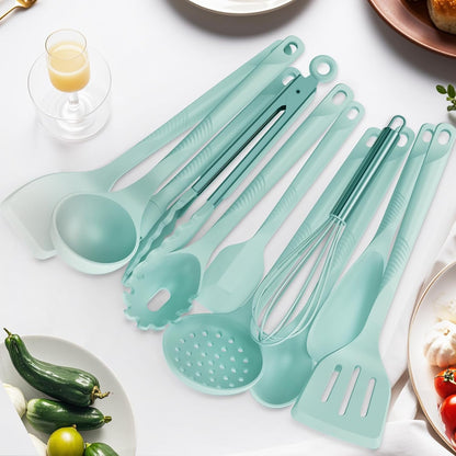 Silicone Cooking Utensils Set - 600°F Heat Resistant, Nonstick Kitchen Utensil Set with Spatulas, Spoons, Whisk, Tongs, BPA Free, Dishwasher Safe (Teal)