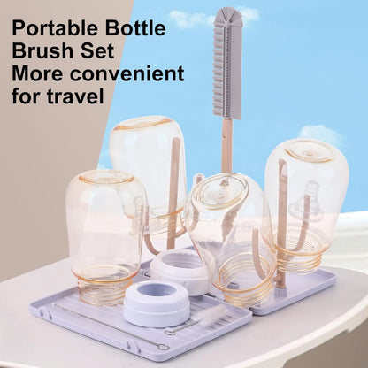 Baby Bottle Drying Rack -Travel Baby Bottle Drying Rack Set, Cleaner Kit with Silicone Bottle Brush,Straw Brush, Suitable for Home use or Traveling with Babies, Camping(Gray) ﻿ ﻿
