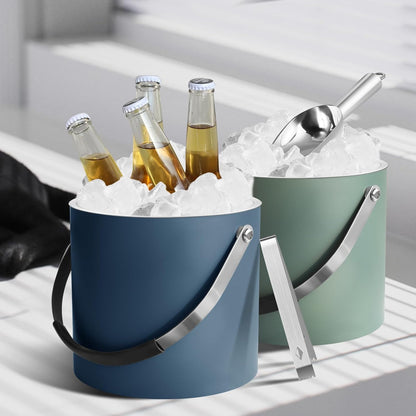 3L Ice Bucket with Silicone Lid, Scoop, Tongs & Strainer, Stainless Steel Double Wall Insulated Ice Buckets for Parties & Cocktail Bar, Outdoor Champagne Ice Container Bin, Navy