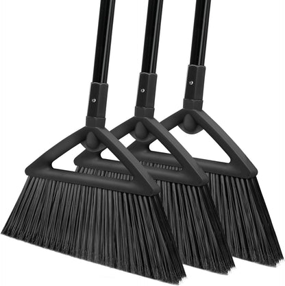 3PCS Heavy Duty Angle Broom, Long Pole Brooms for Indoor, Outdoor Sweeping, Kitchen to Courtyard, Black
