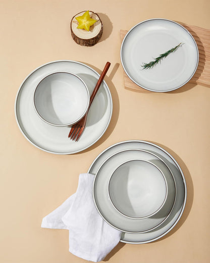 24 Piece Stoneware Dinnerware Set for 8, Moonstone White Plates and Bowls Set, Reactive Glaze Ceramic Dish Set, Durable & Chip Resistant, Modern Rustic Look, Microwave & Dishwasher Safe