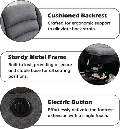 EBELLO Classic Power Recliner Chair, Oversized Electric Reclining Chair with Overstuffed Cushion and Back, Soft Fabric Adults Single Recliner Sofa for Living Room, Set of 2 Grey