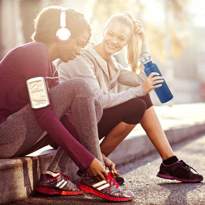 Neihepal 20 oz Insulated Water Bottles Bulk 4 Pack,Stainless Steel Double Wall Sport Bottle with Lid of Handle,Metal Reusable Thermoses Flask with Cup Cap for School,Hikers,Gift (Navy,Set of 4)