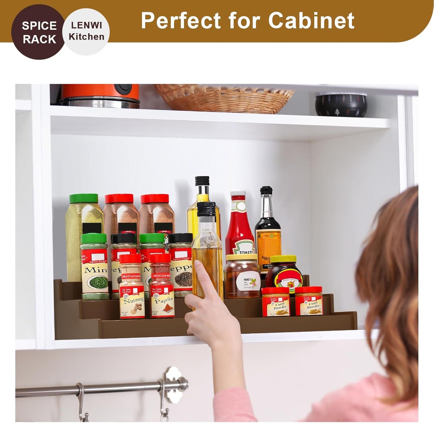 Spice Rack Organizer for Cabinet 2Pack, 3 Tier Expandable Bamboo Spice Storage, Great for Kitchen Cabinet, Cupboard,Pantry and More(Brown)