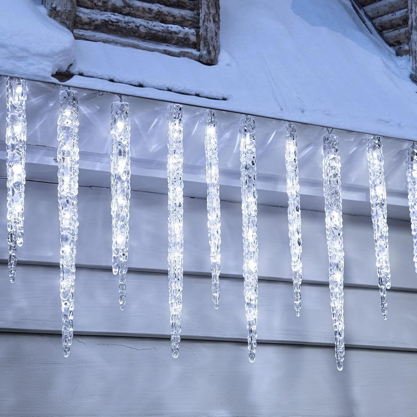 Minetom Icicle Lights Outdoor with Clips, 10ft 50 LED 10 Tubes Twinkling Ice Shape String Lights, Connectable Hanging Christmas Lights Plug in for Eave Holiday Outdoor, Cool White