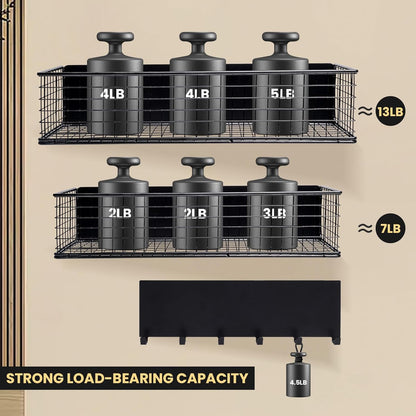 Magnetic Spice Rack for Refrigerator Magnetic Fridge Shelf for Kitchen Spice Organizer Magnetic Shelf, Classic Grid Design, 2*Spice Racks, 1*Hooks Rack, 1*Paper Towel Holder, 5*Removable Hooks