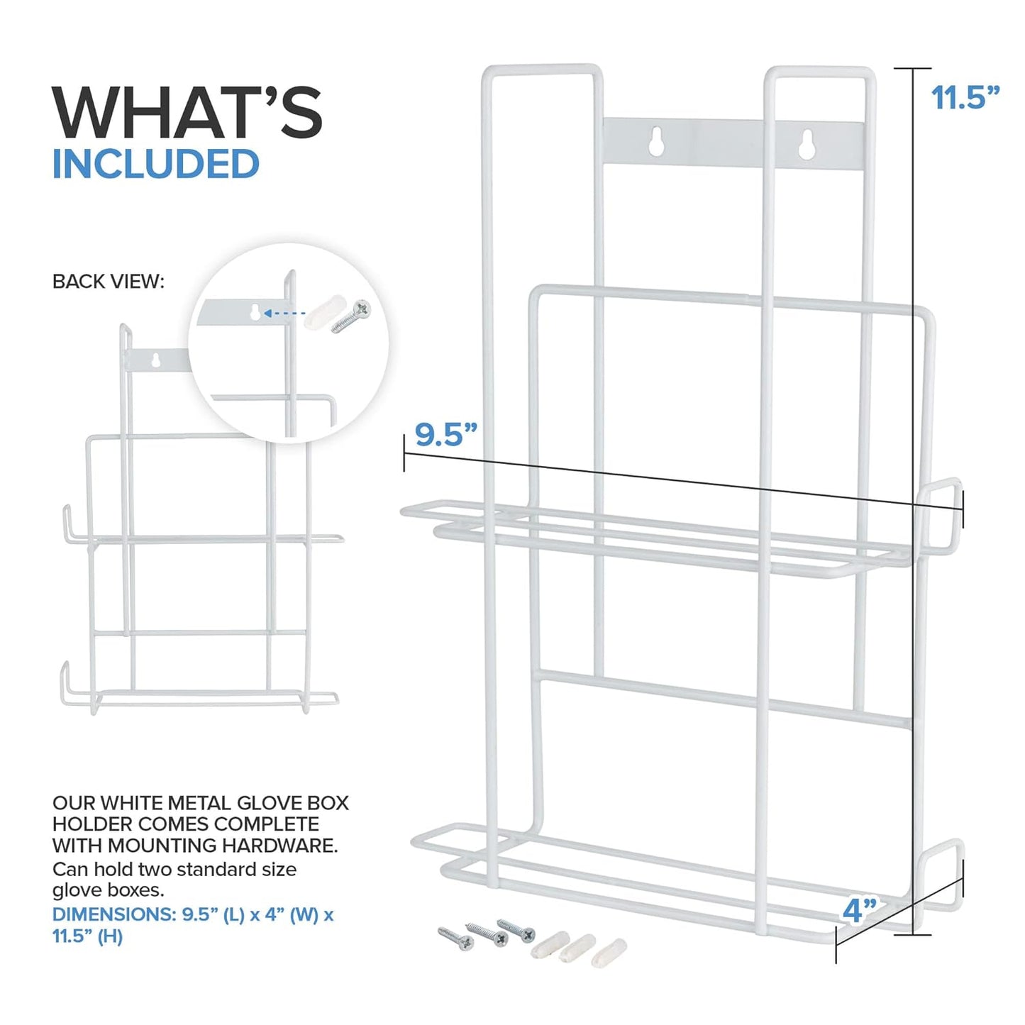 Stock Your Home (White Metal Double Gloves Dispenser, Tissue Box Shelf, Glove Box Holder Wall Mount, For Kitchen, Cleaning Closet, Lab, Exam, Office