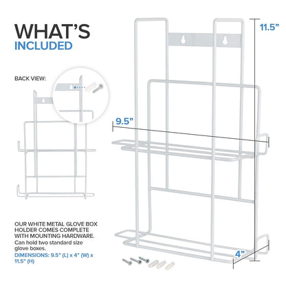 Stock Your Home (White Metal Double Gloves Dispenser, Tissue Box Shelf, Glove Box Holder Wall Mount, For Kitchen, Cleaning Closet, Lab, Exam, Office