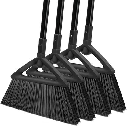 4PCS Heavy Duty Angle Broom, Long Pole Brooms for Indoor, Outdoor Sweeping, Kitchen to Courtyard, Black
