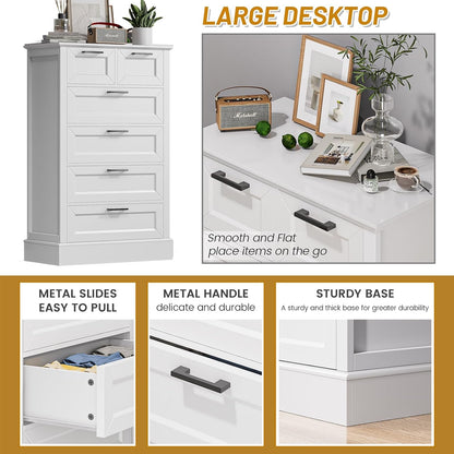 Odeekea White Dresser with 6 Drawers, Vertical Tall Dresser for Bedroom, Chest of Drawers for Nursery, Wood Closet Drawers for Hallway, Living Room, Entryway, 47” Tall Modern Farmhouse Style